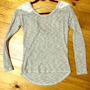 Grey long sleeve with lace shoulder S shirt